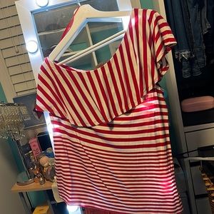 One shoulder red and white stripe one shoulder top